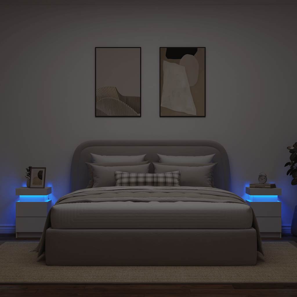 Bedside Cabinets with LED Lights 2 pcs White 35x39x55 cm