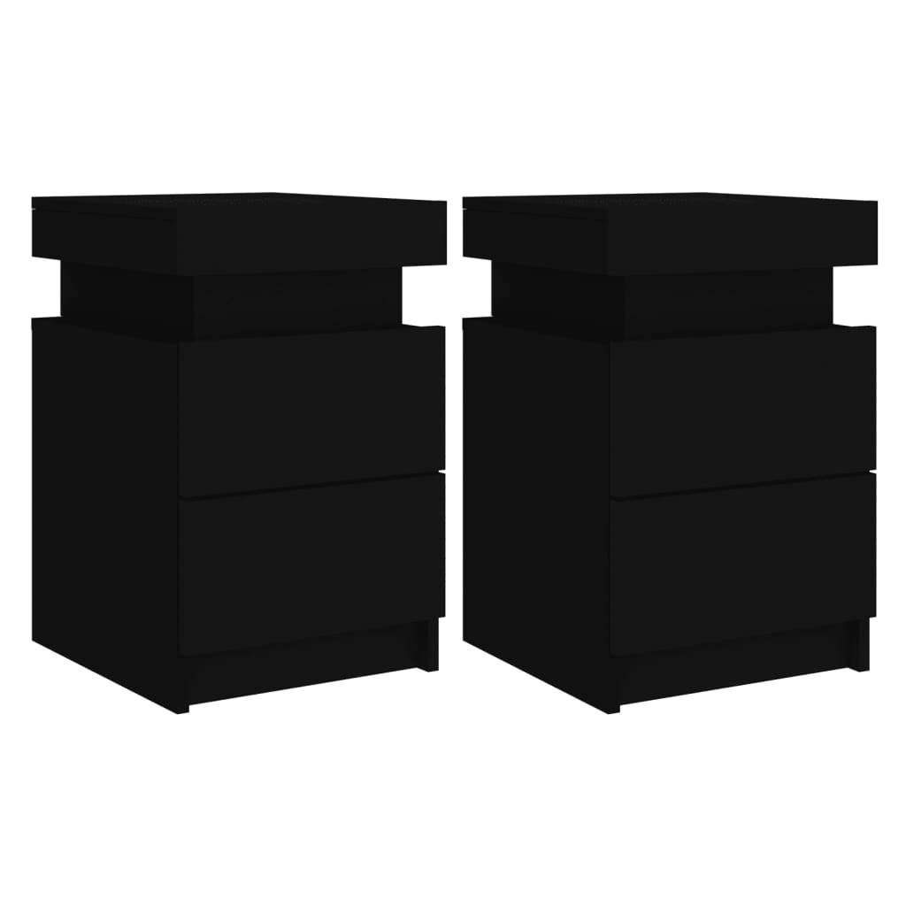 Bedside Cabinets with LED Lights 2 pcs Black 35x39x55 cm