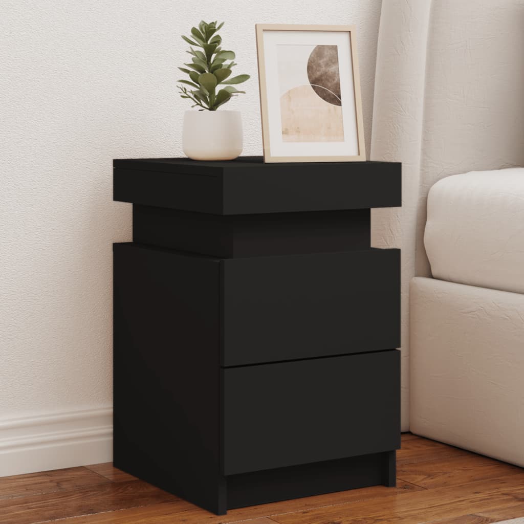 Bedside Cabinets with LED Lights 2 pcs Black 35x39x55 cm