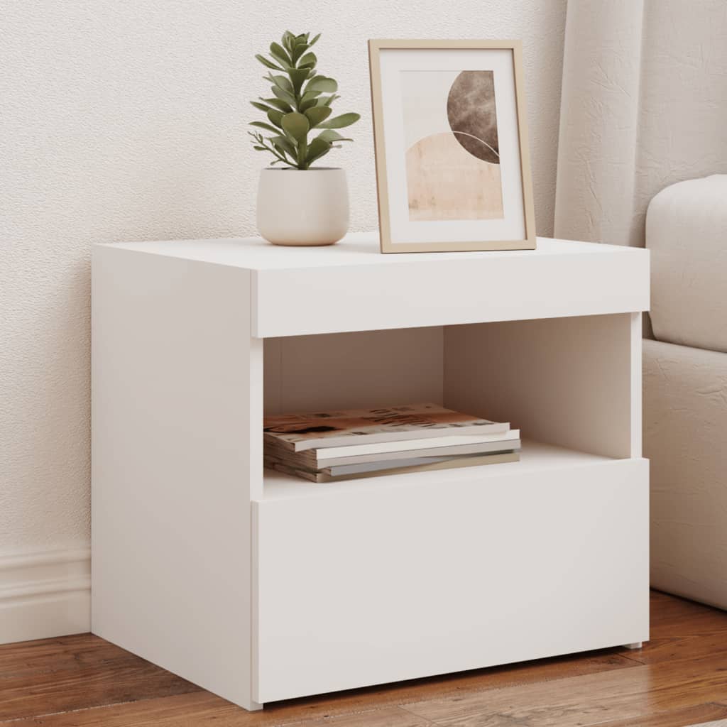 Bedside Cabinet with LED Lights White 50x40x45 cm