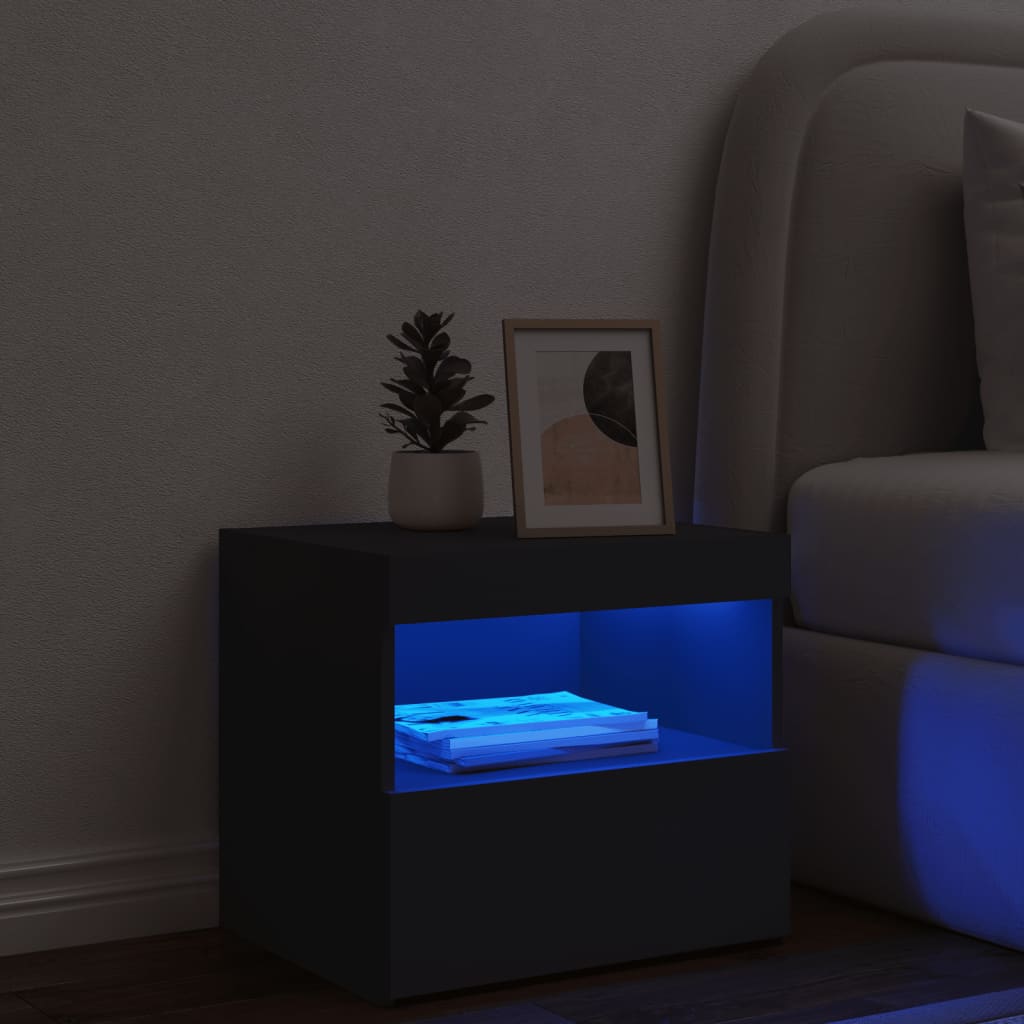 Bedside Cabinet with LED Lights Black 50x40x45 cm