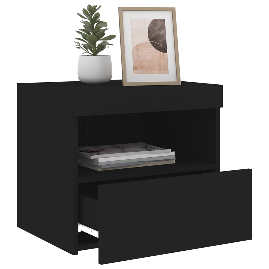 Bedside Cabinet with LED Lights Black 50x40x45 cm