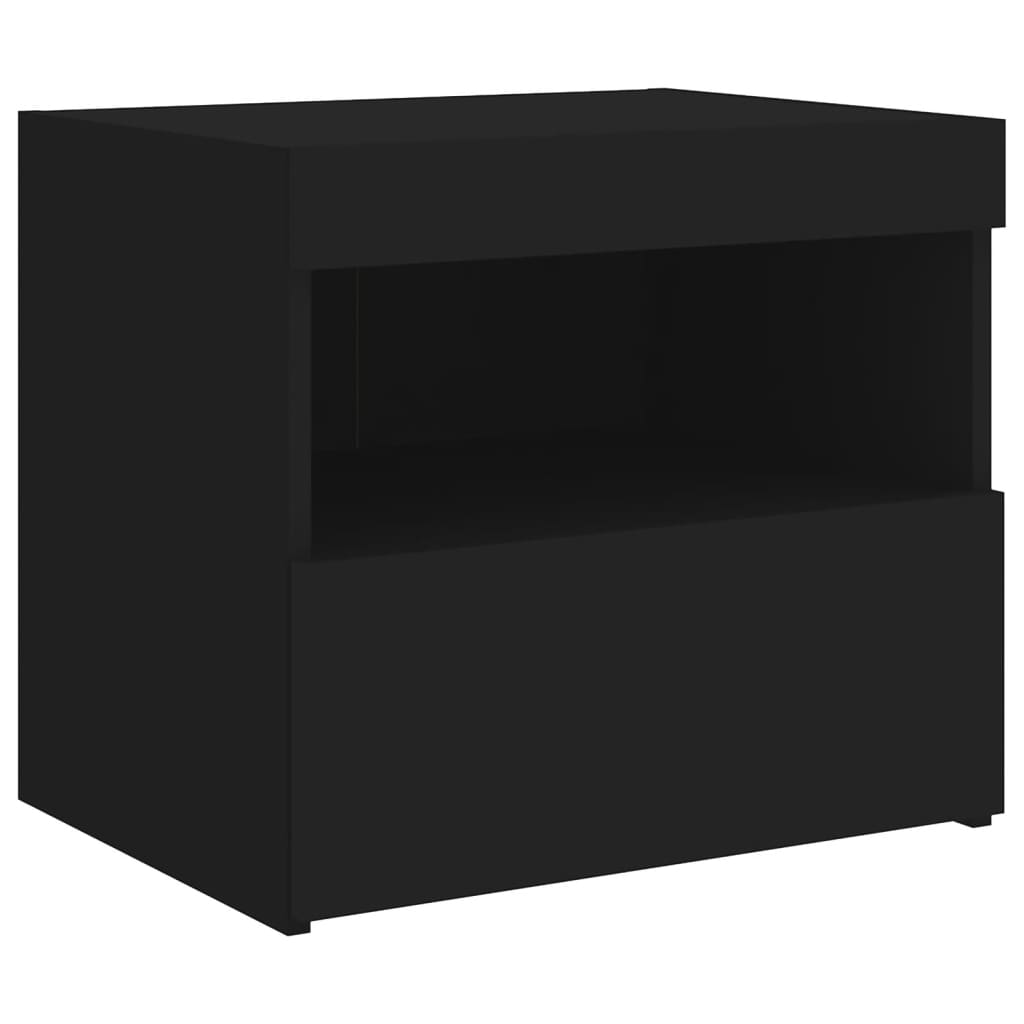 Bedside Cabinet with LED Lights Black 50x40x45 cm