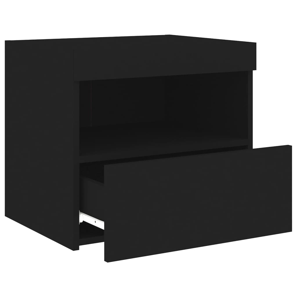 Bedside Cabinet with LED Lights Black 50x40x45 cm