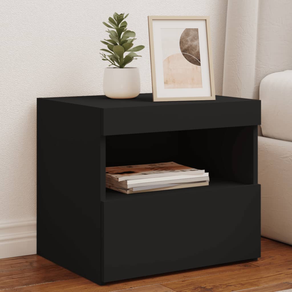 Bedside Cabinet with LED Lights Black 50x40x45 cm