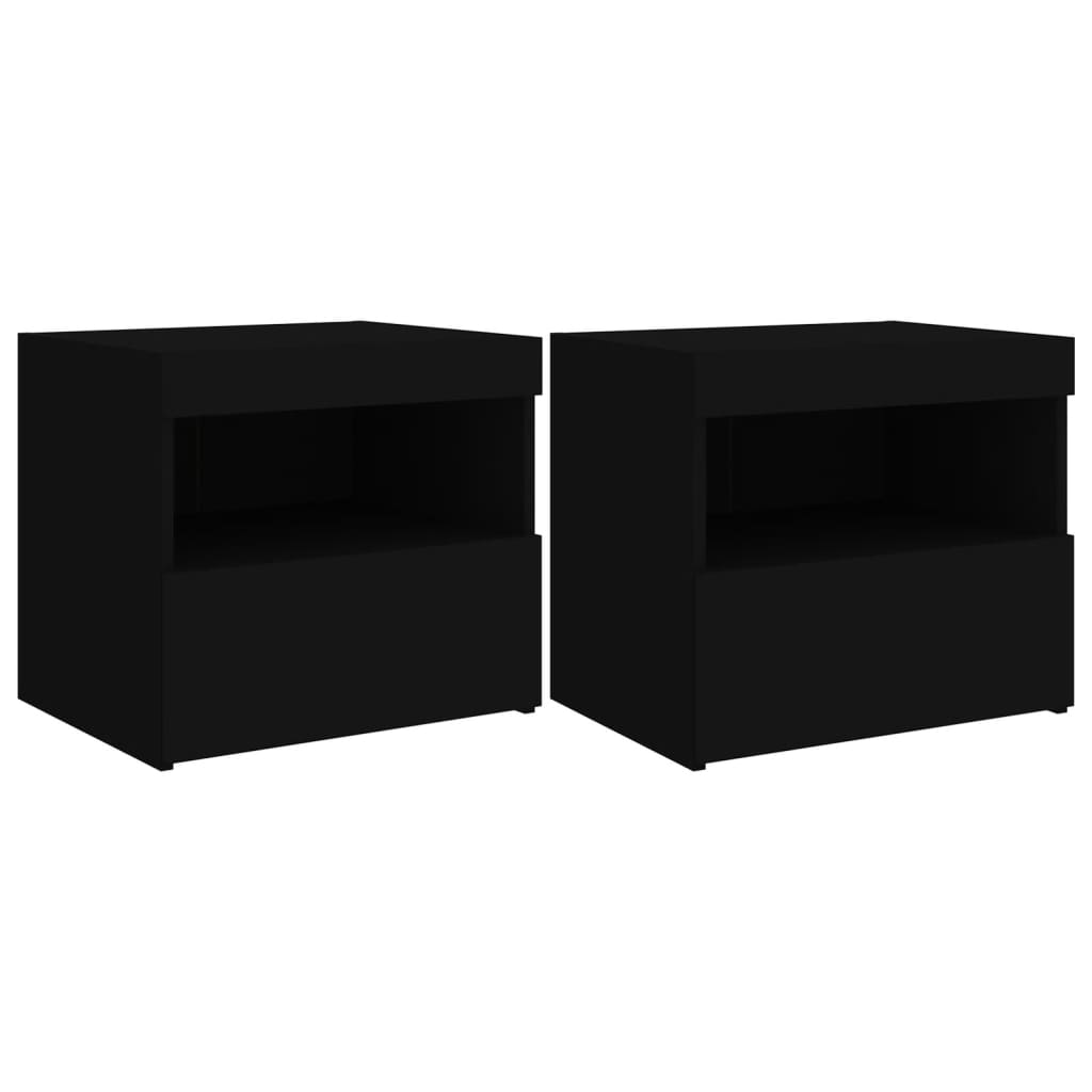 Bedside Cabinets with LED Lights 2 pcs Black 50x40x45 cm