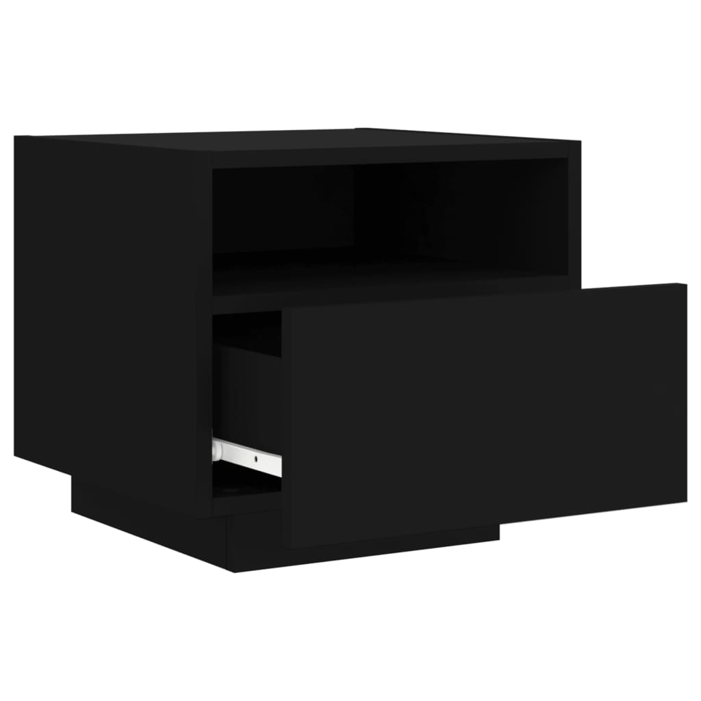 Bedside Cabinet with LED Lights Black 40x39x37 cm