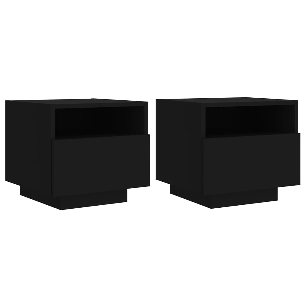 Bedside Cabinets with LED Lights 2 pcs Black 40x39x37 cm