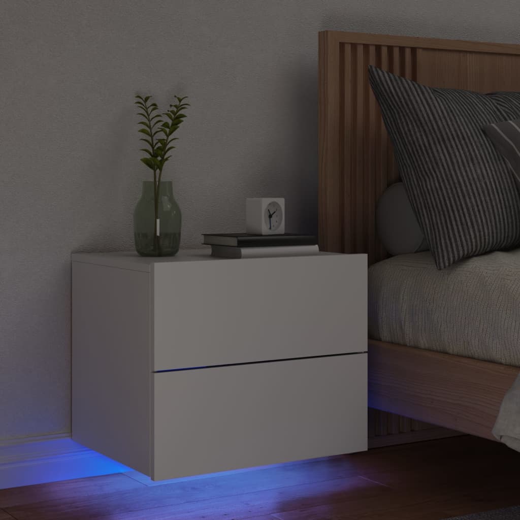 Wall-mounted Bedside Cabinet with LED Lights White