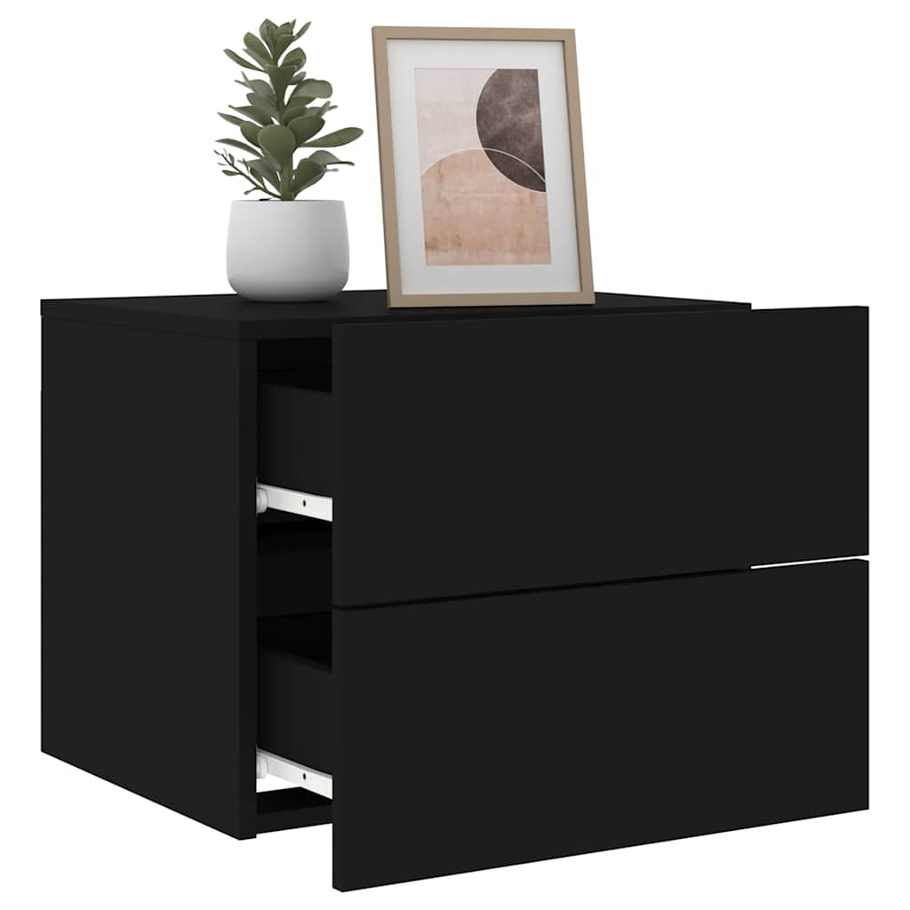 Wall-mounted Bedside Cabinets with LED Lights 2 pcs Black