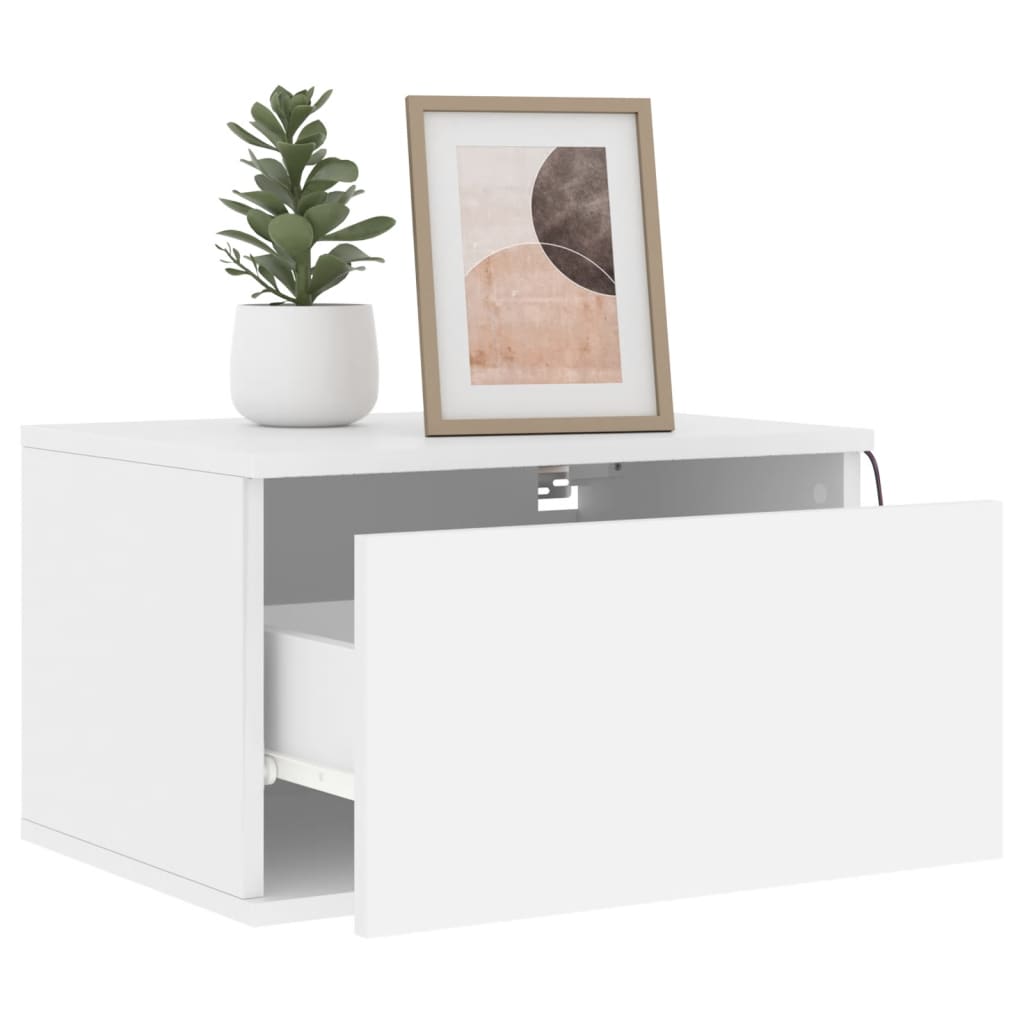 Wall-mounted Bedside Cabinet with LED Lights White