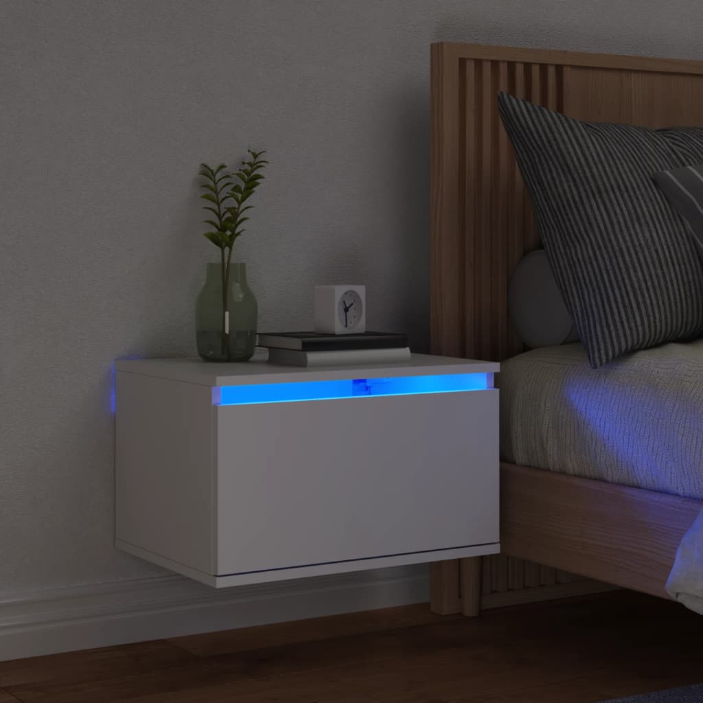 Wall-mounted Bedside Cabinet with LED Lights White