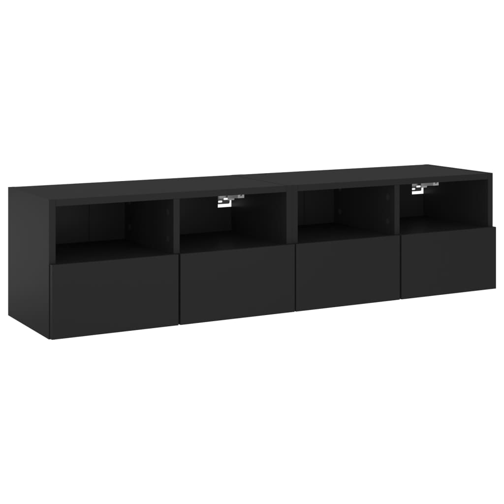 TV Wall Cabinets 2 pcs Black 60x30x30 cm Engineered Wood