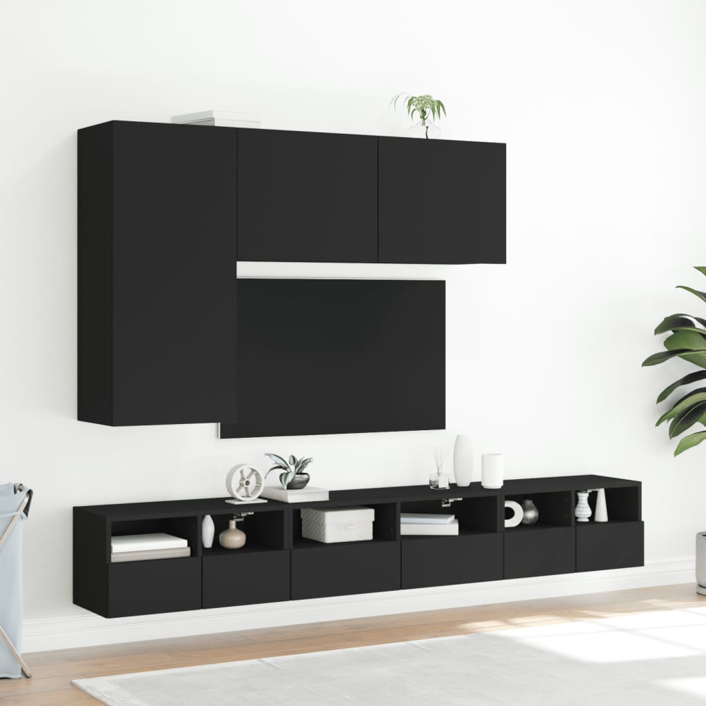 TV Wall Cabinets 2 pcs Black 60x30x30 cm Engineered Wood