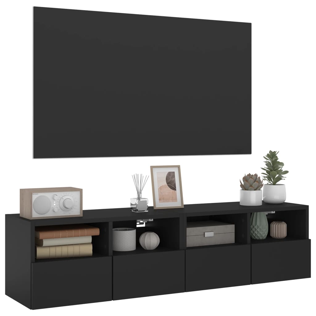 TV Wall Cabinets 2 pcs Black 60x30x30 cm Engineered Wood