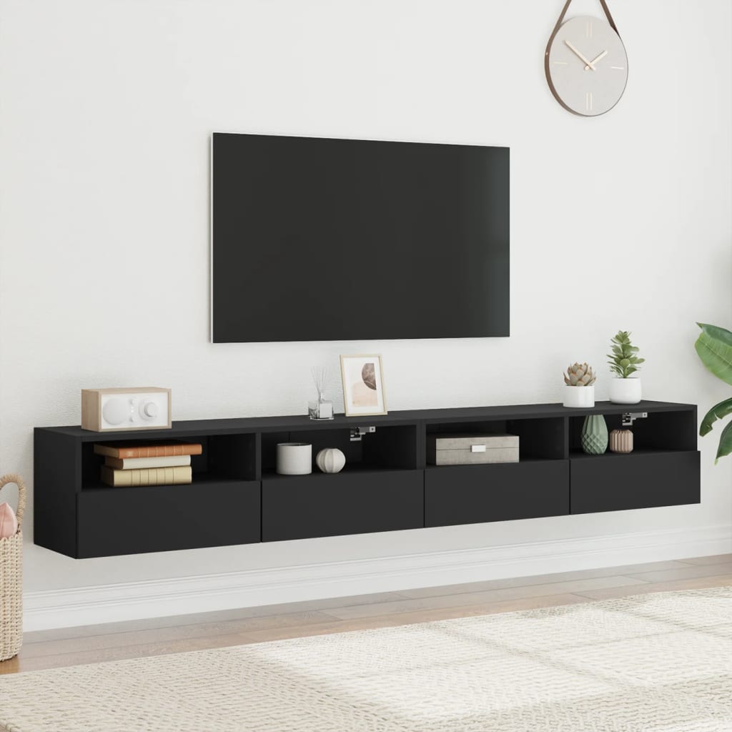 TV Wall Cabinets 2 pcs Black 100x30x30 cm Engineered Wood