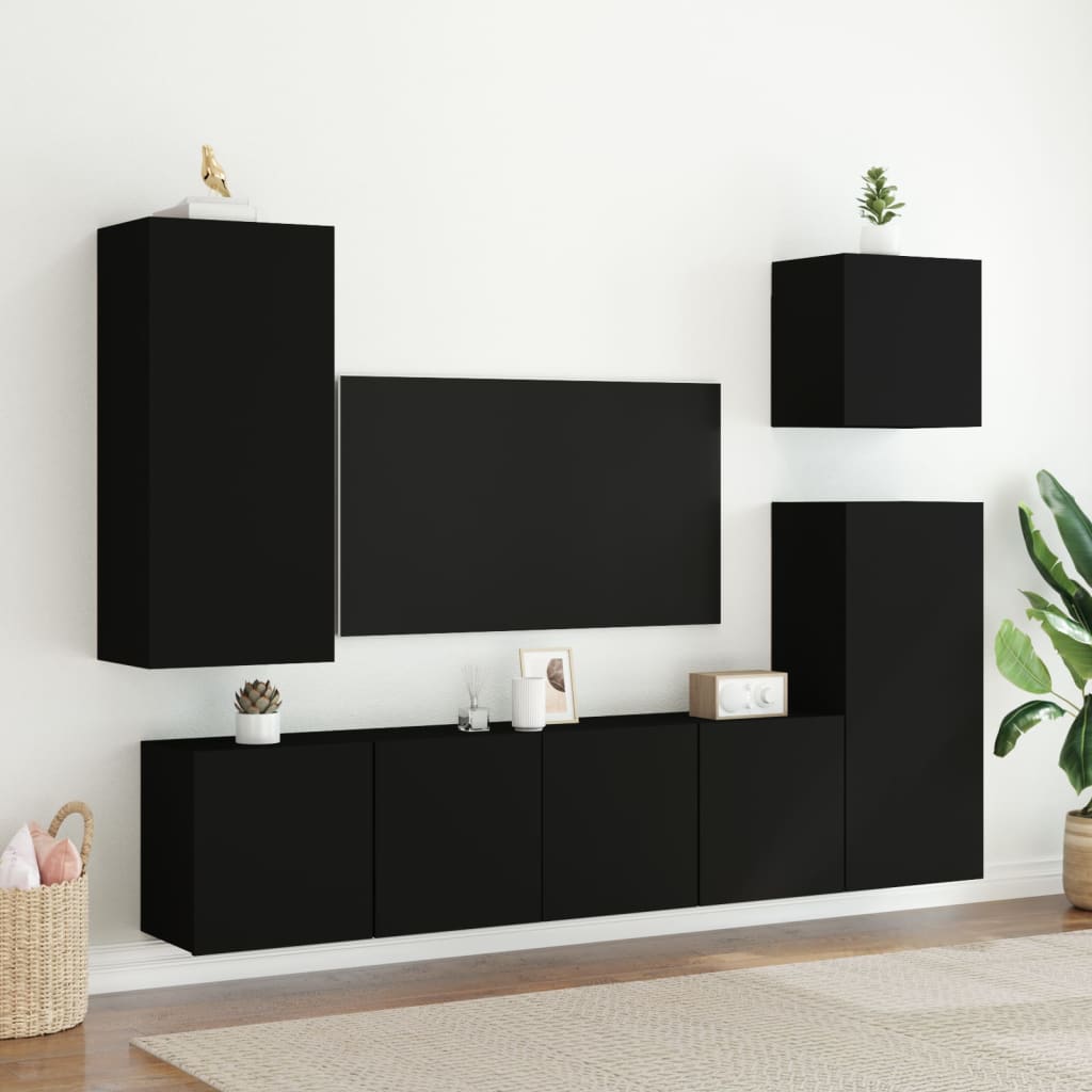 TV Cabinets Wall-mounted 2 pcs Black 80x30x41 cm