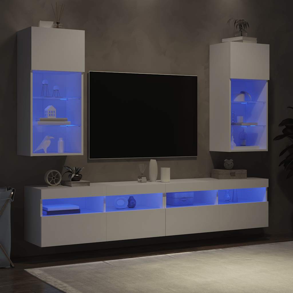 TV Cabinets with LED Lights 2 pcs White 40.5x30x90 cm