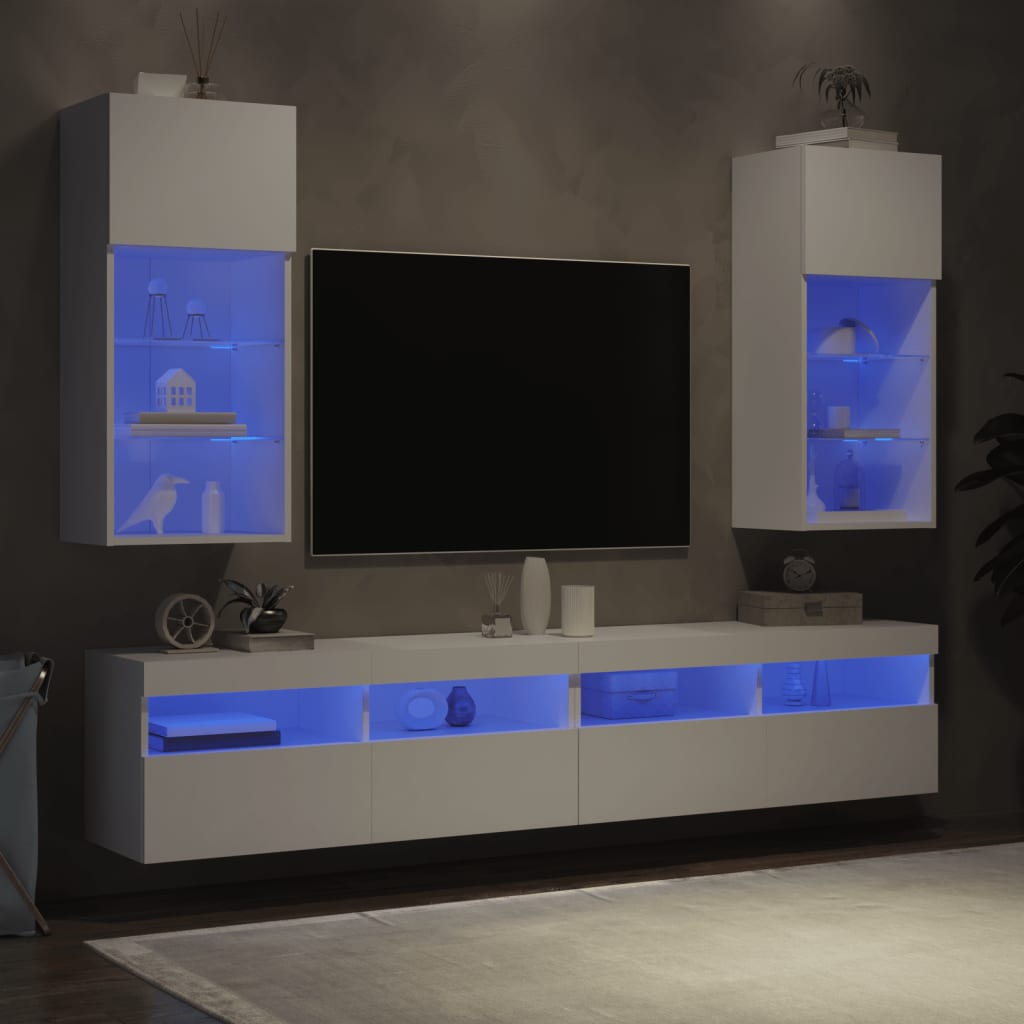 TV Cabinets with LED Lights 2 pcs White 40.5x30x90 cm