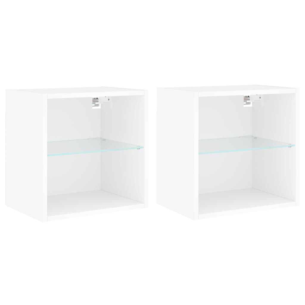 Bedside Cabinets with LED Lights Wall-mounted 2 pcs White