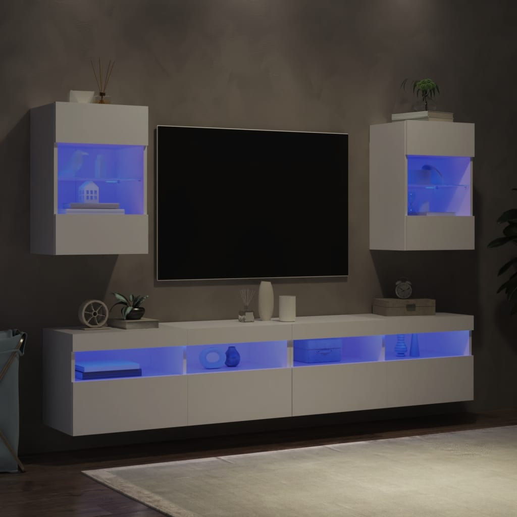 TV Wall Cabinets with LED Lights 2 pcs White 40x30x60.5 cm