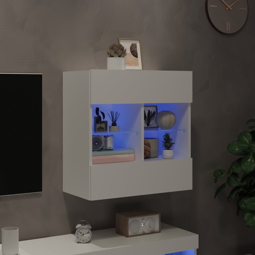 TV Wall Cabinet with LED Lights White 58.5x30x60.5 cm