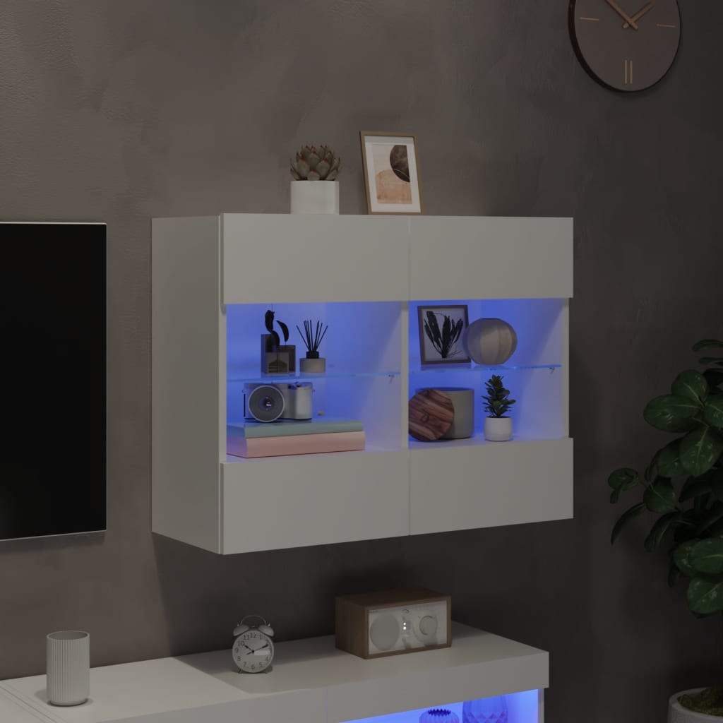 TV Wall Cabinet with LED Lights White 78.5x30x60.5 cm