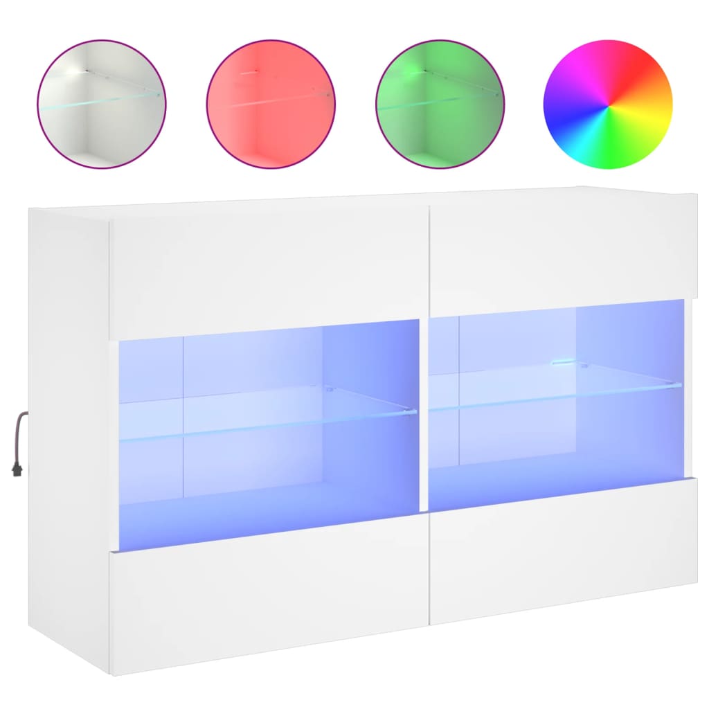 TV Wall Cabinet with LED Lights White 98.5x30x60.5 cm