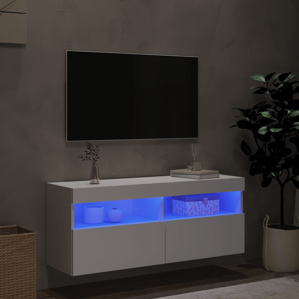 TV Wall Cabinet with LED Lights White 100x30x40 cm