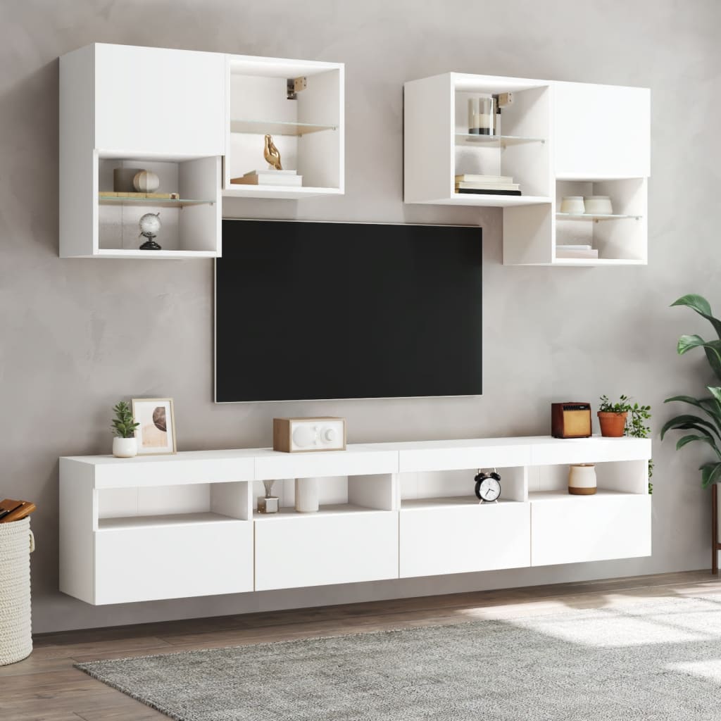 TV Wall Cabinet with LED Lights White 100x30x40 cm