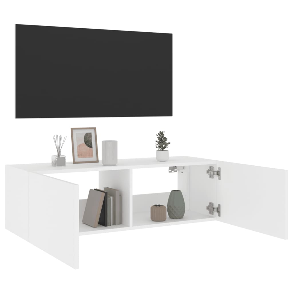 TV Wall Cabinet with LED Lights White 100x35x31 cm