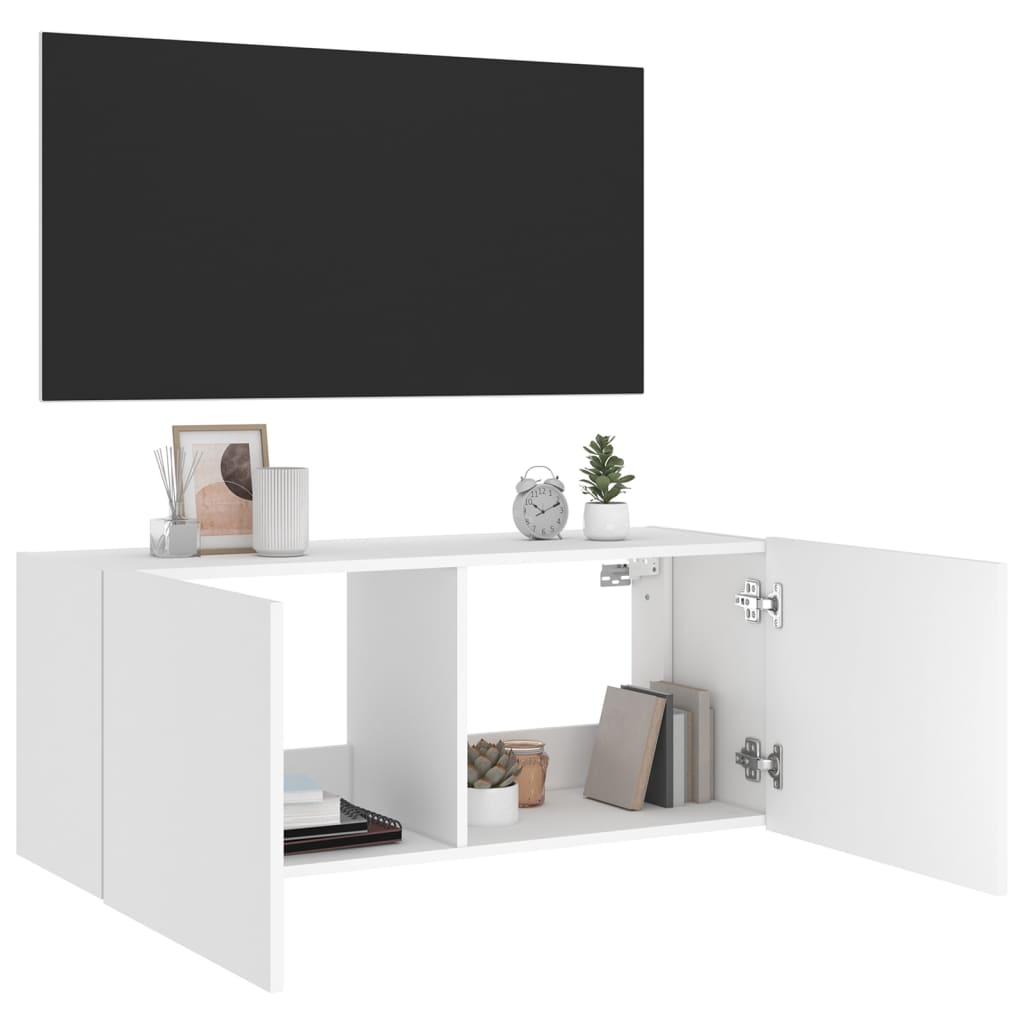 TV Wall Cabinet with LED Lights White 100x35x41 cm