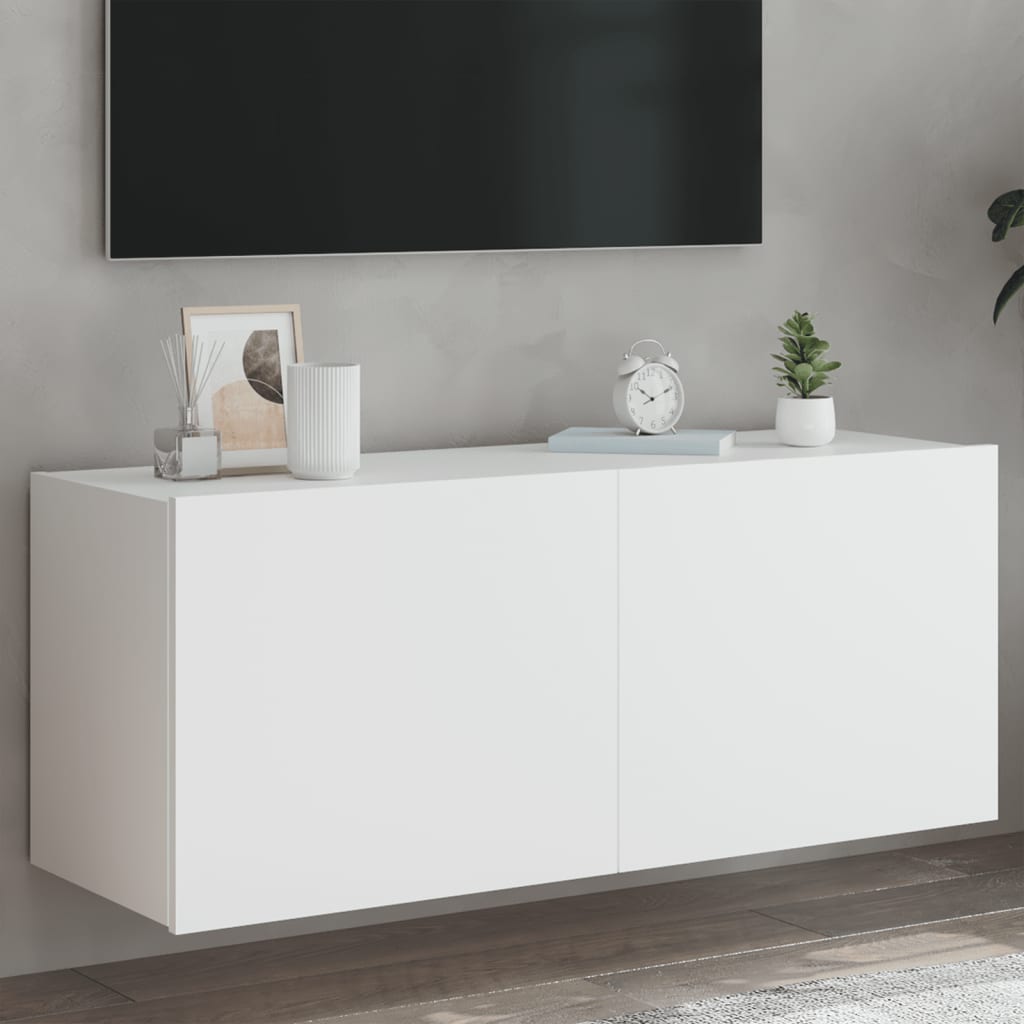 TV Wall Cabinet with LED Lights White 100x35x41 cm