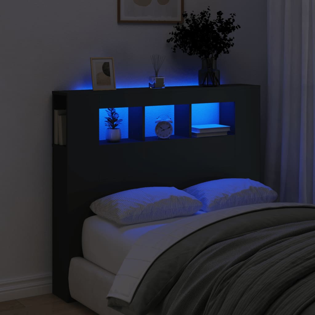 LED Headboard Black 120 cm Engineered Wood