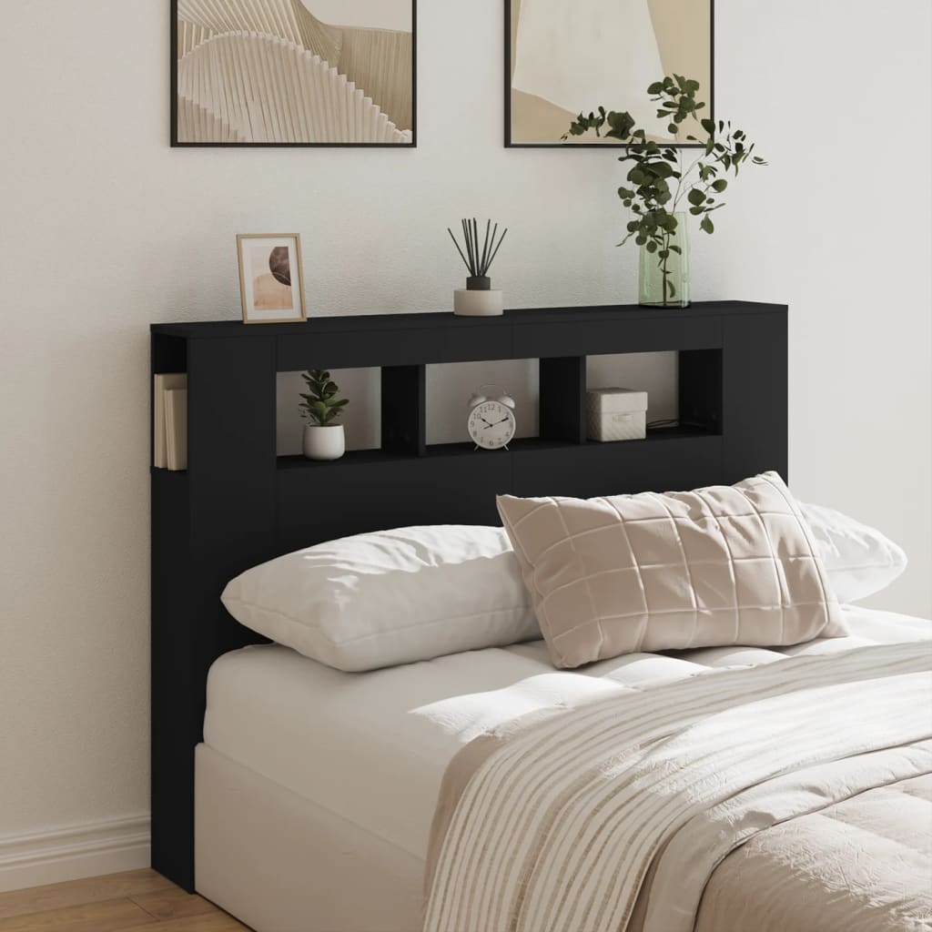 LED Headboard Black 140 cm Engineered Wood