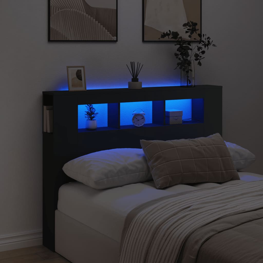 LED Headboard Black 140 cm Engineered Wood