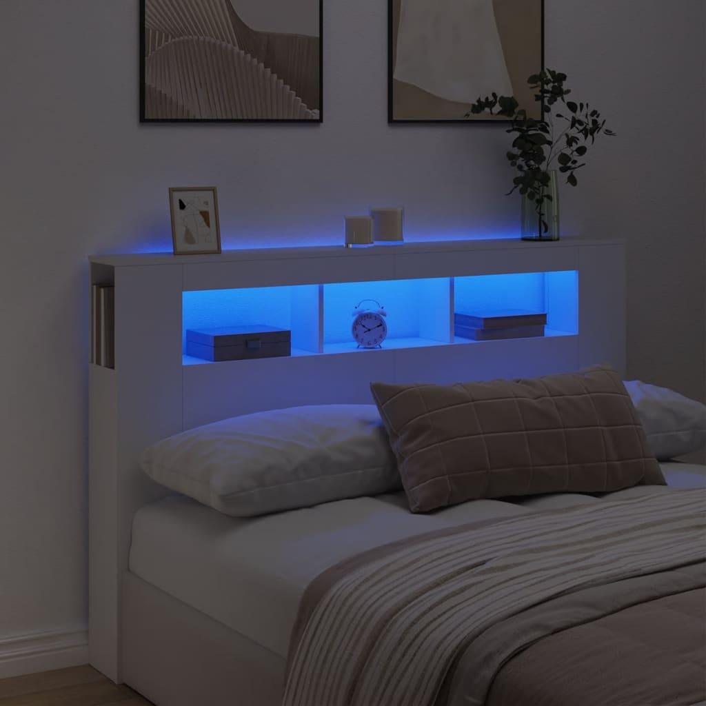 LED Headboard White 160 cm Engineered Wood