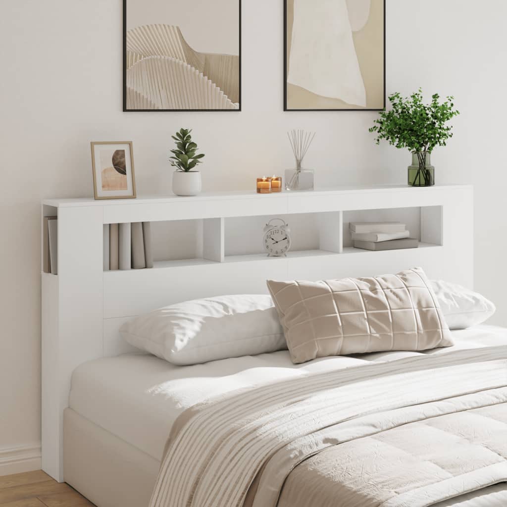 LED Headboard White 200 cm Engineered Wood