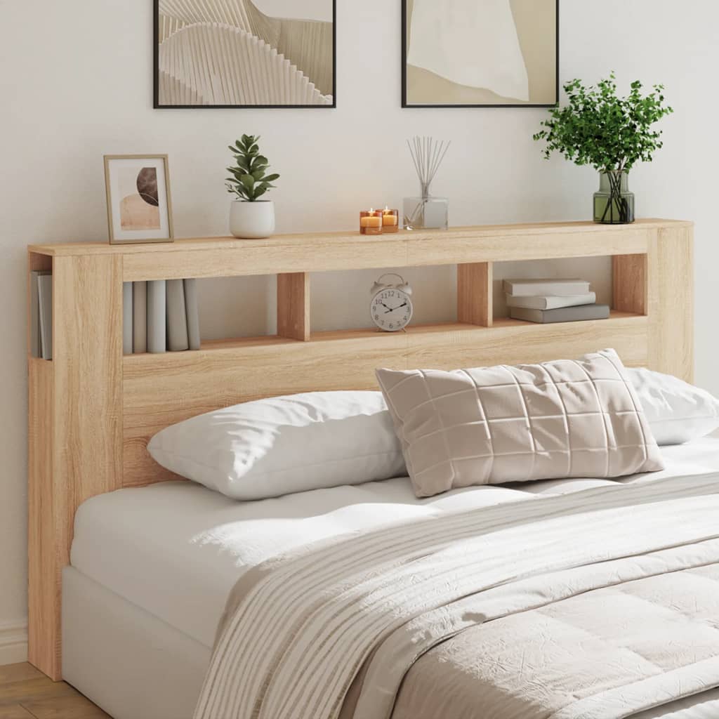 LED Headboard Sonoma Oak 200 cm Engineered Wood