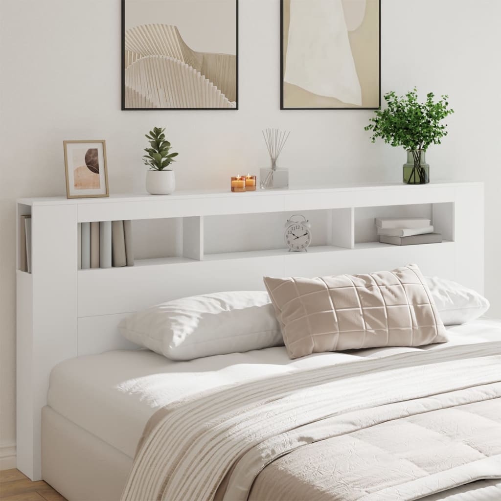 LED Headboard White 220 cm Engineered Wood