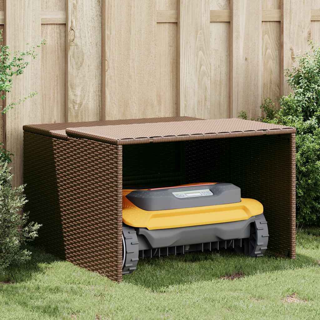 Robot Mower Garage Brown 86x90x52/57 cm Poly Rattan