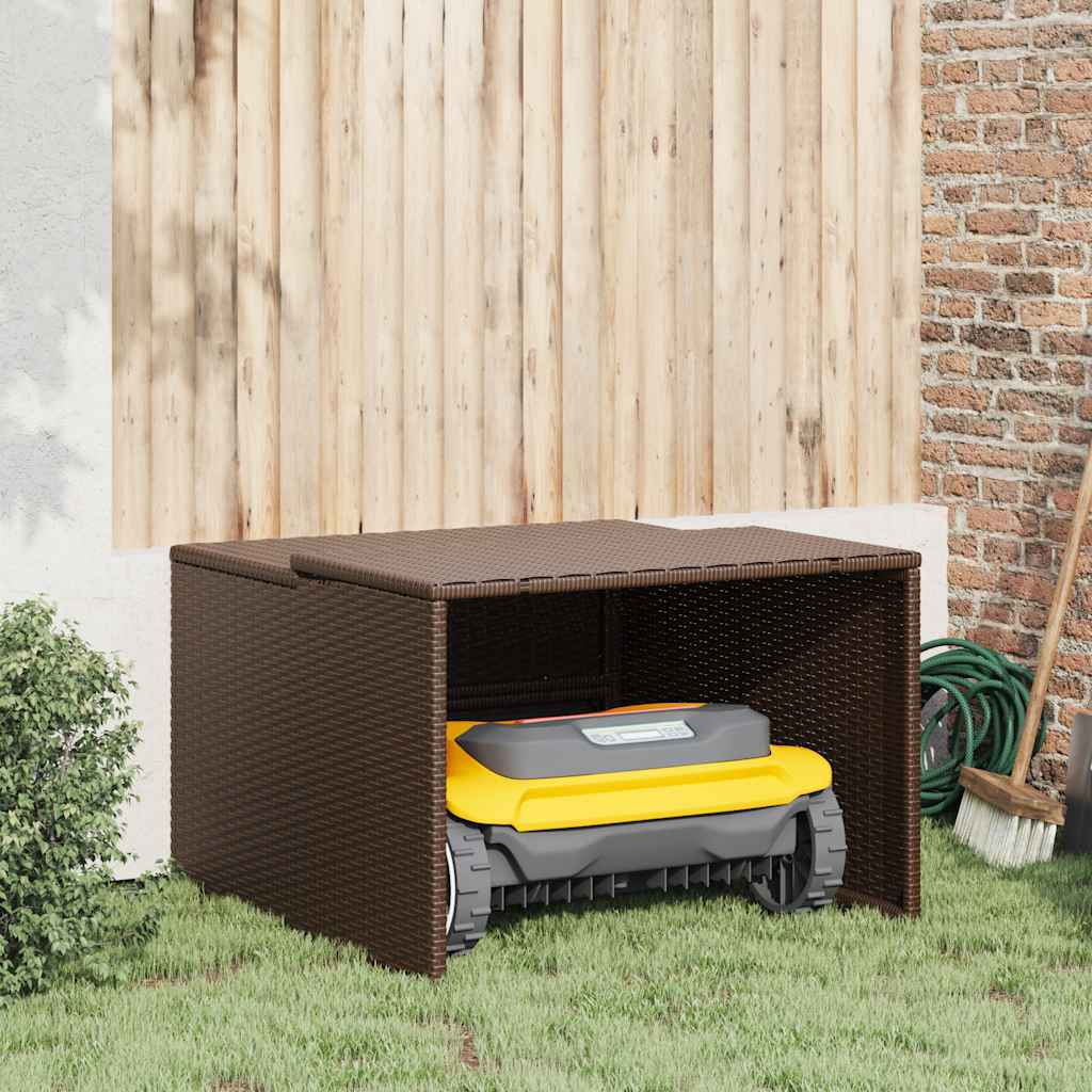 Robot Mower Garage Brown 86x90x52/57 cm Poly Rattan