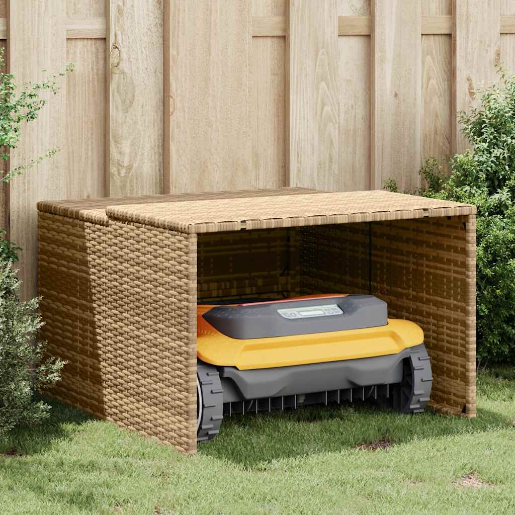 Robot Mower Garage Beige 86x90x52/57 cm Poly Rattan