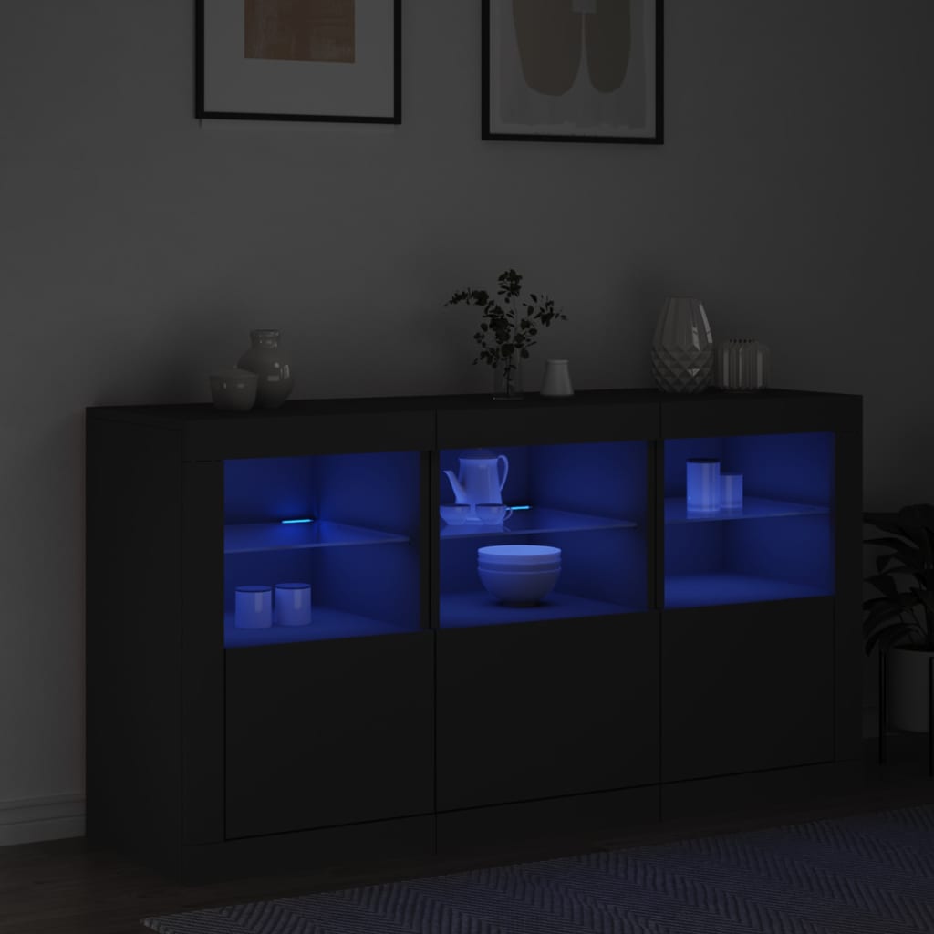 Sideboard with LED Lights Black 123x37x67 cm