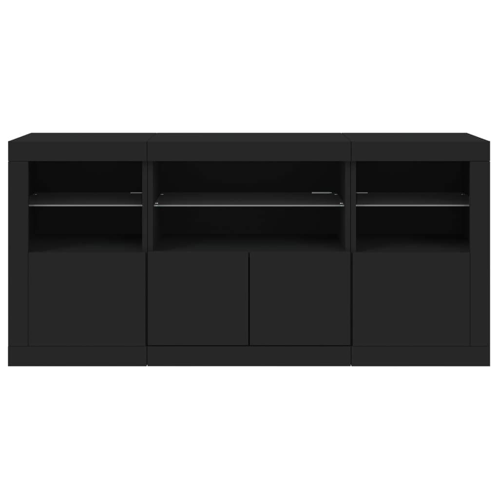 Sideboard with LED Lights Black 142.5x37x67 cm