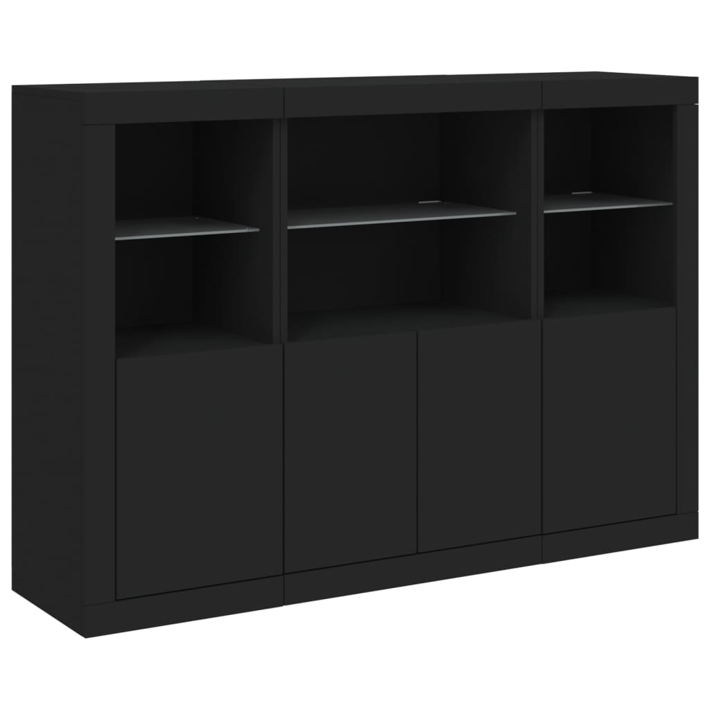 Sideboards with LED Lights 3 pcs Black Engineered Wood