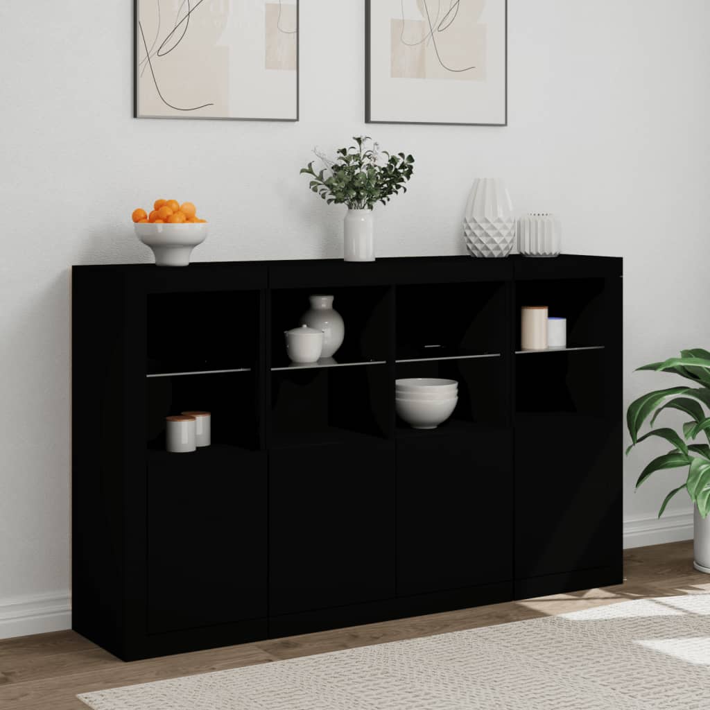 Sideboards with LED Lights 3 pcs Black Engineered Wood