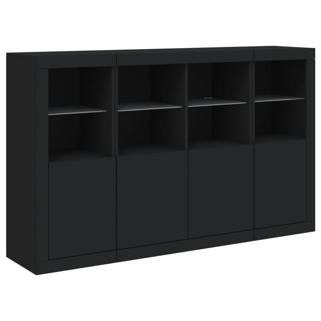 Sideboards with LED Lights 3 pcs Black Engineered Wood