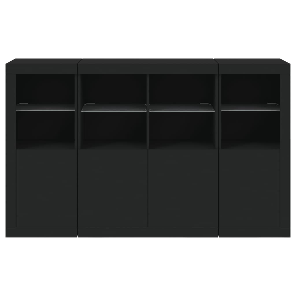 Sideboards with LED Lights 3 pcs Black Engineered Wood