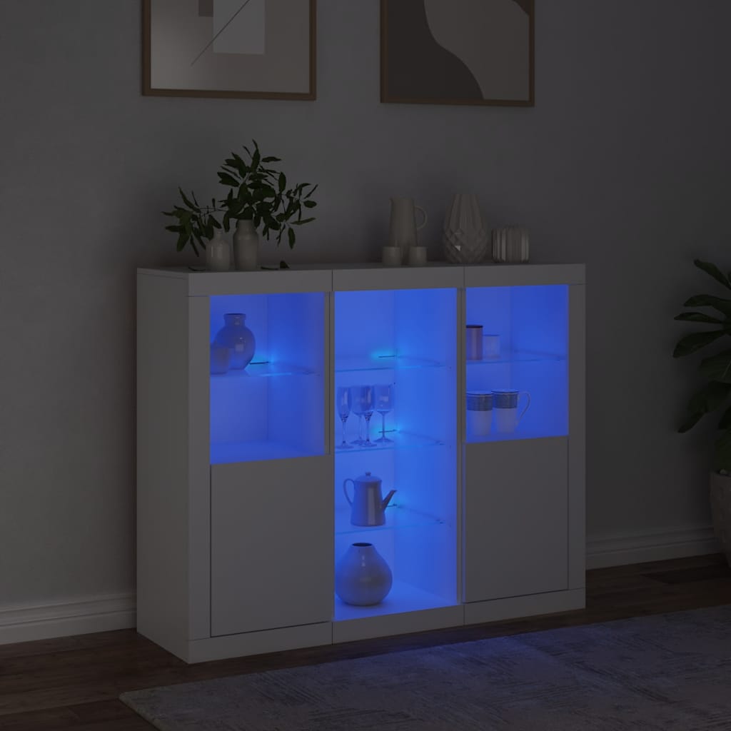 Sideboards with LED Lights 3 pcs White Engineered Wood